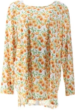 BROOKE SHIELDS Timeless Scoop-Neck Printed Knit Top White Poppy L NEW (1123)