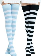 Women'S Extra Long Cotton Stripe Thigh High Socks over the Knee High Socks