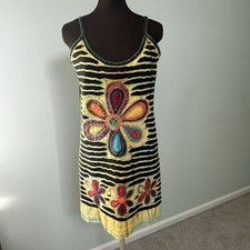 Colorful Boho Floral Striped 100% Cotton Spaghetti Strap Dress Size S/M Nepal