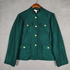 Chico's Jacket Women's 2 Green Tweed Textured Lined Gold Button Front Holiday