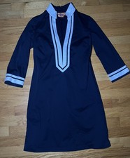 Tory Burch Navy Blue, Cotton Tunic Dress Size 4 White Trim Sleeve Resort Beach