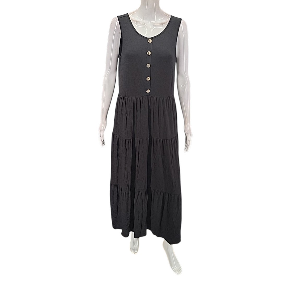 Womens Jersey Tiered Maxi Dress with Pockets Small Size Black