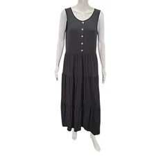 Womens Jersey Tiered Maxi Dress with Pockets Small Size Black