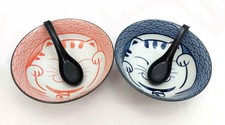 Japar 4694, Lar Japanese Porcelain Soup Bowls and Spoons  Set