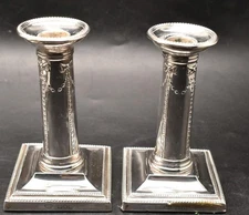 Pair Antique Silver Column Candlesticks 12cm Goldsmiths & Silversmiths Co 1900