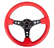 Nrg Reinforced Steering Wheel 350mm 3in. Deep Red Leatherblk Stitch Wblk