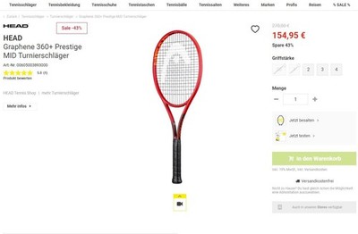 HEAD Graphene 360+ Prestige MID  Turnierschläger - Gebraucht - Zustand wie NEU