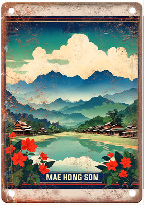 Vintage Mae Hong Son Thailand Retro Look Travel Poster Metal Sign T3560