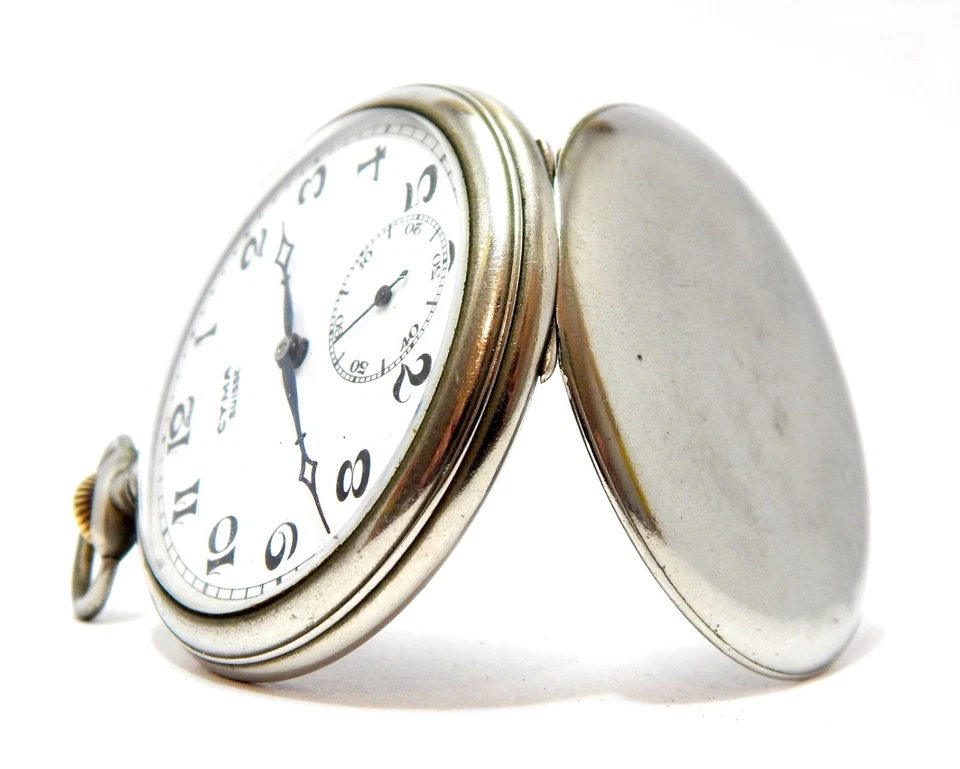 Reloj Bolsillo CYMA Suisse Esfera Cara Porcelana Acero 50mm 1910c Para Restaurar Piezas Foto 4 de 4