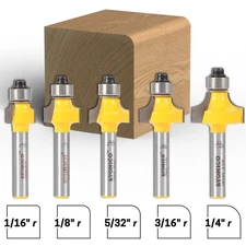 5 Bit Mini Round Over Edge Forming Router Bit Set - 1/4" Shank - Yonico 13520q