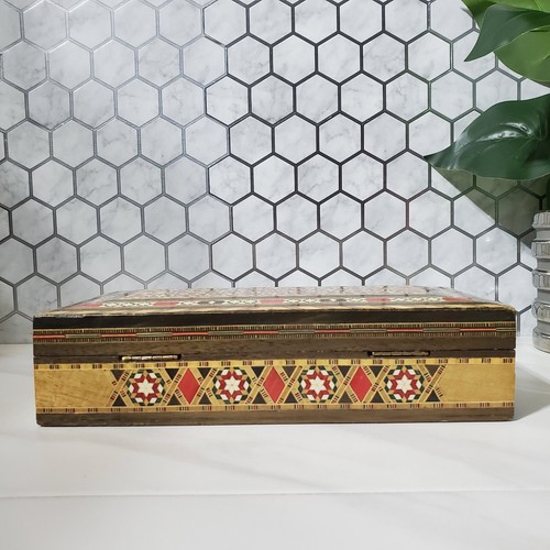 Vintage Khatam Marquetry Persian Wood Inlay Trinket Keepsake Box - Picture 8 of 19