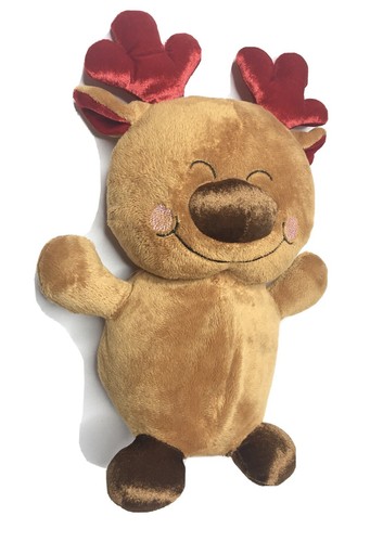 Hugfun Christmas Plush Reindeer Lovey 14” Red Antlers Stuffed Big Nose SANITIZED - 第 1/7 張圖片