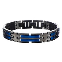 Inox Jewelry Men's Stainless Steel Matte Finished Black & Blue Ip Link Bracelet Inox Jewelry Men's Stainless Steel Matte Finished Black & Blue Ip Link Bracelet