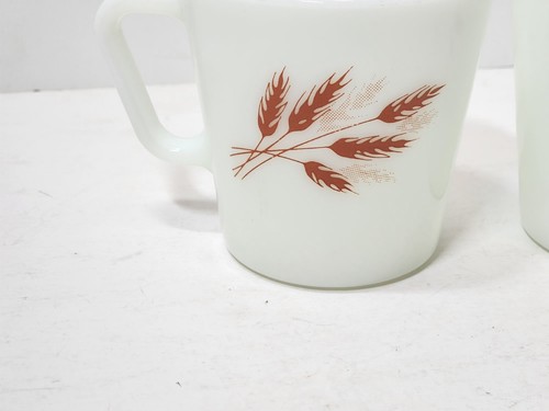2 Vintage PYREX 1410 Autumn Harvest Wheat Milk Glass Coffee Cup Mug Corning Ware - Picture 2 of 4