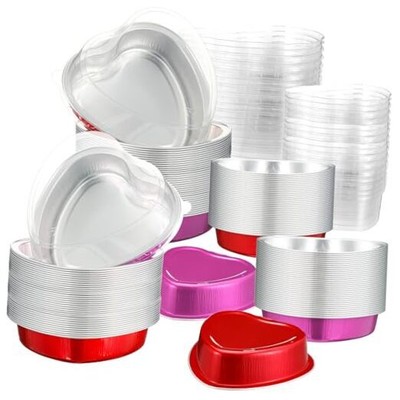  60 Pcs Valentine's Day Heart Shaped Cake Pans 3.4 oz, 9 oz Red, Rose Red