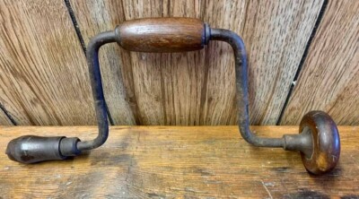 ANTIQUE-VINTAGE HAND DRILL w/ Wooden Handle & Knob 14