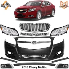 Front Bumper Cover Fascia & Head Light Assembly Chrome For 2013 Chevrolet Malibu
