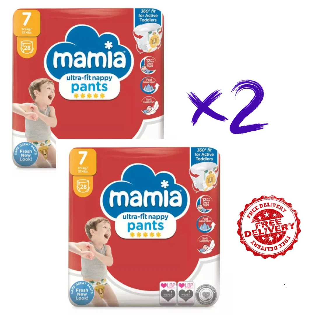 Mamia Ultra Fit Nappy Pants 2 Pack 56 Nappies Size 7 Ultra Dry Soft Diaper Pants