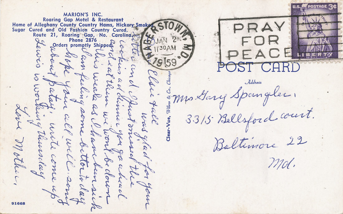 Roaring Gap NC * Motel & Restaurant 1959 * Alleghany Co. Bordens Ice