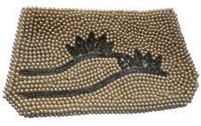 Vintage Miranda Japanese Beaded Pearl Clutch Purse Evening Bag Zippered 6.5"x4"