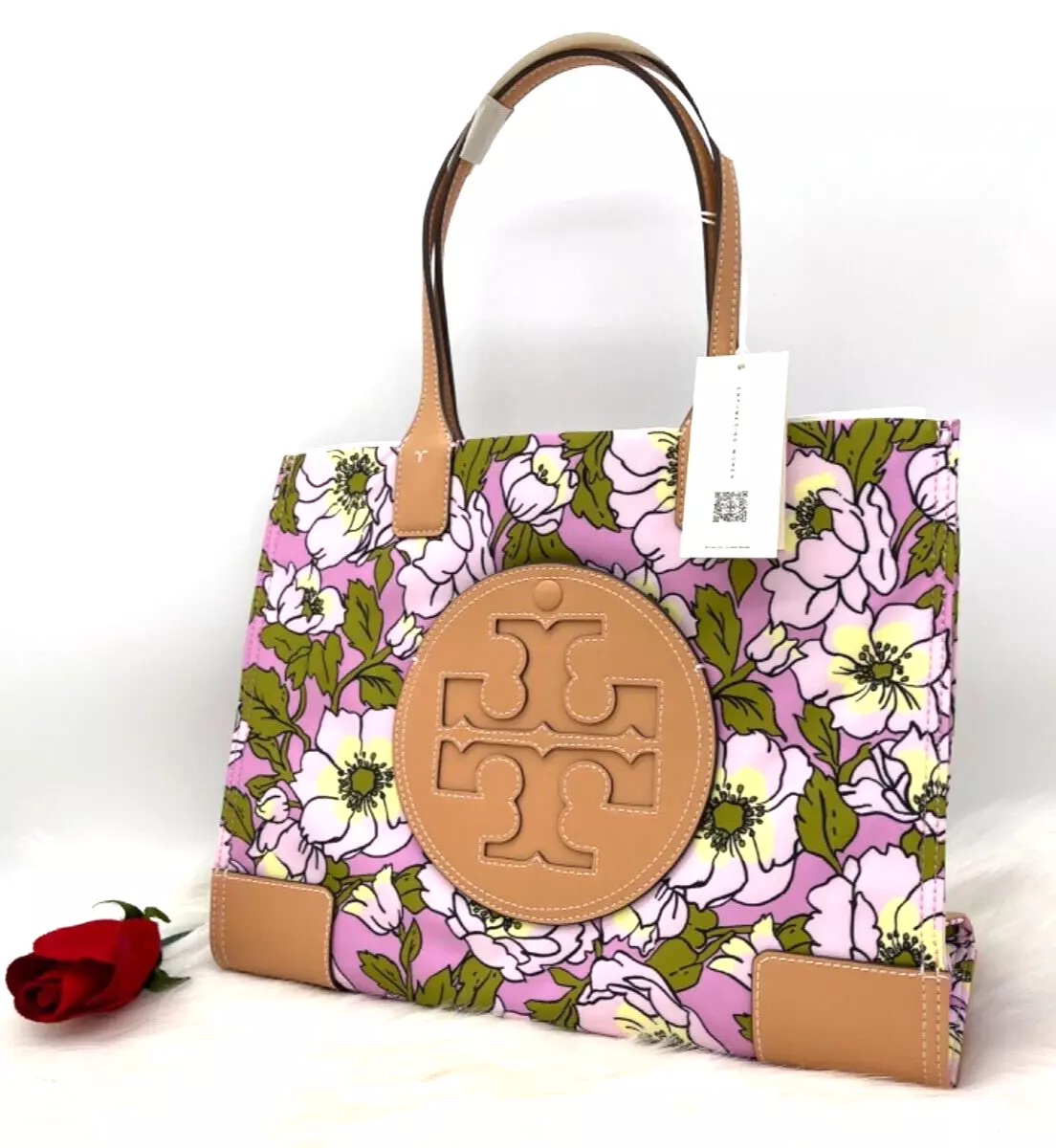 NWT Tory Burch 151611 Ella Nylon Floral Tote Aster Pink Flower