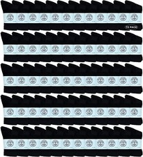 72 PK Yacht  Smith Kids Premium Cotton Crew Socks Black Size 4-6 Boys