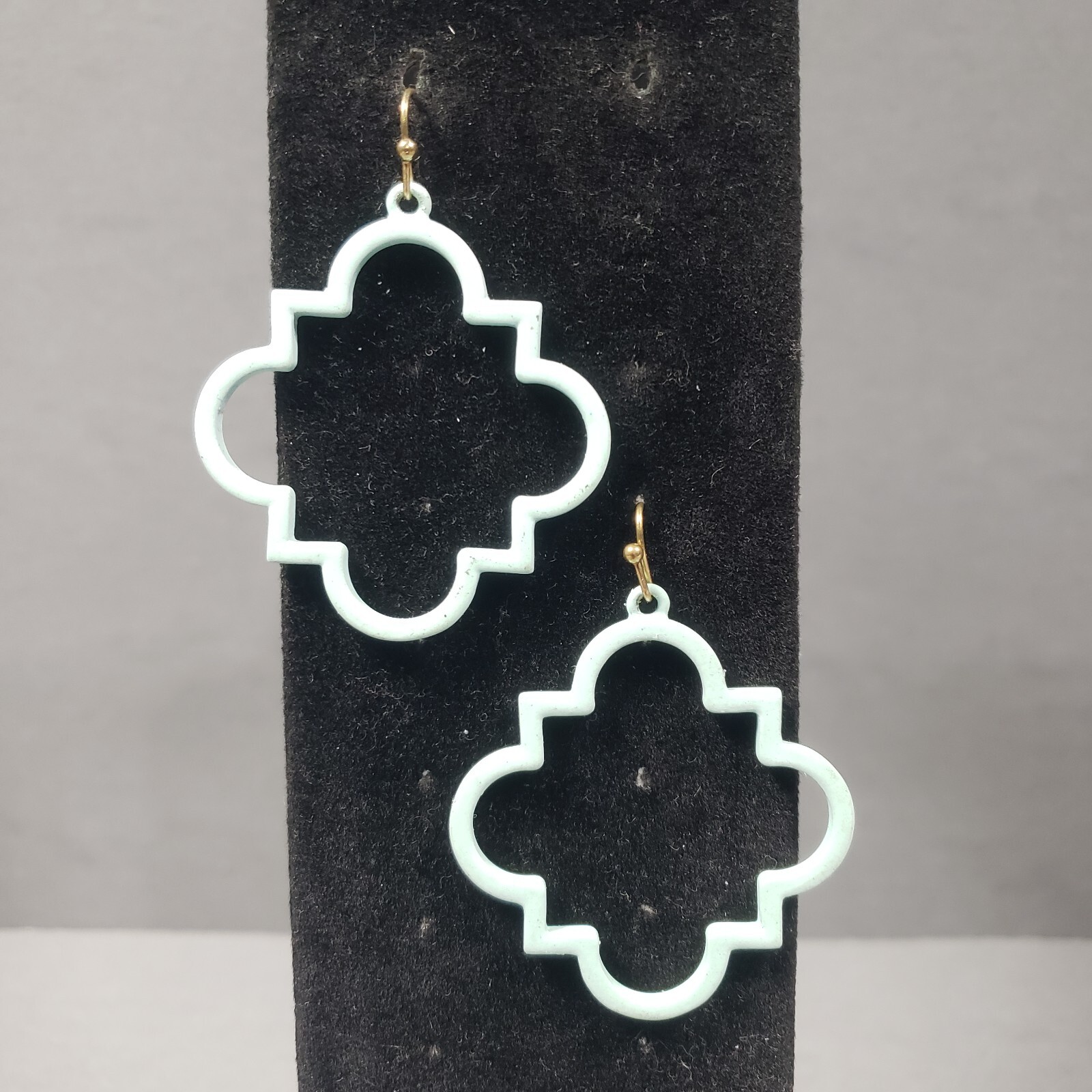 Dangle Hoop Earrings Mint Green Steampunk Modernist Bohemian Pierced 2