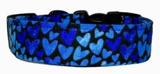 Shades Of Blue Heart On Black Valentines Day Handmade Dog Collar