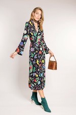 RARE! RIXO Cindy Porcelain Oriental Koi Silky Wrap Midi Dress UK 8 36 4 Small
