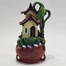 Handcrafted Spanish Ceramic House Figurine Islas Canarias Decor Palm Tree Design