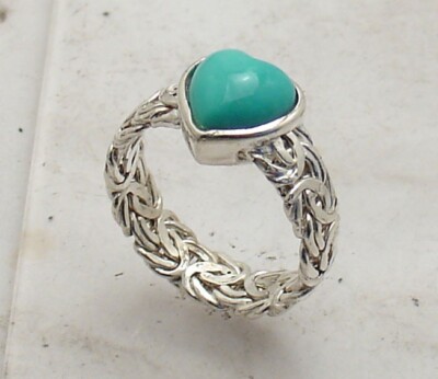 Sz 8 Natural Sleeping Beauty Turquoise Byzantine Ring Real 925 Sterling ...