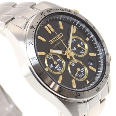 SEIKO SPIRIT Chronograph SBTR015 Black Silver Waterproof Men's