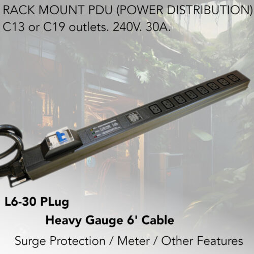 1U PDU for Mining Server power splitter L6-30P 30 Amp to 8x C13 C19 Rackmount - Afbeelding 1 van 8