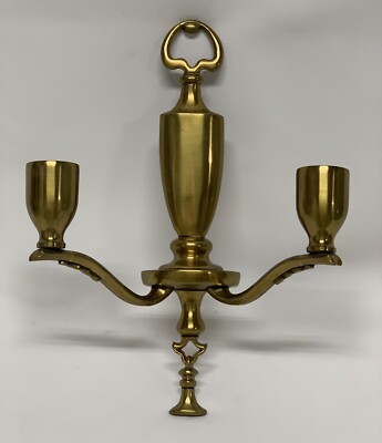 Vintage Brass Double Scene Candle Holder Wall Hanging 12.5 h x 8.5 w