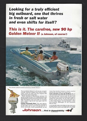 1965 Johnson New 90 HP Golden Meteor II Outboard Motor Runabout Color Print Ad 