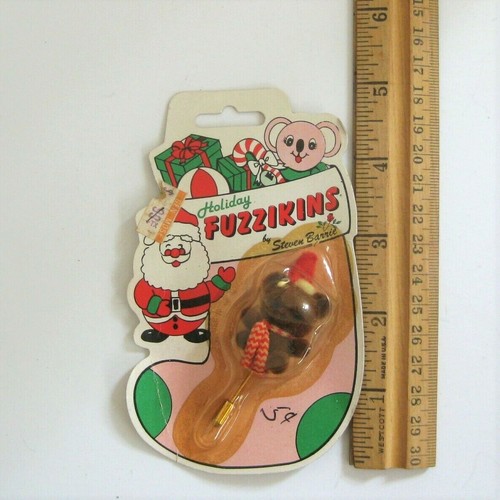 Vintage 80s Fuzzikins Stick Pin Christmas Bear Flocked Steven Barrie Holiday - Picture 3 of 4