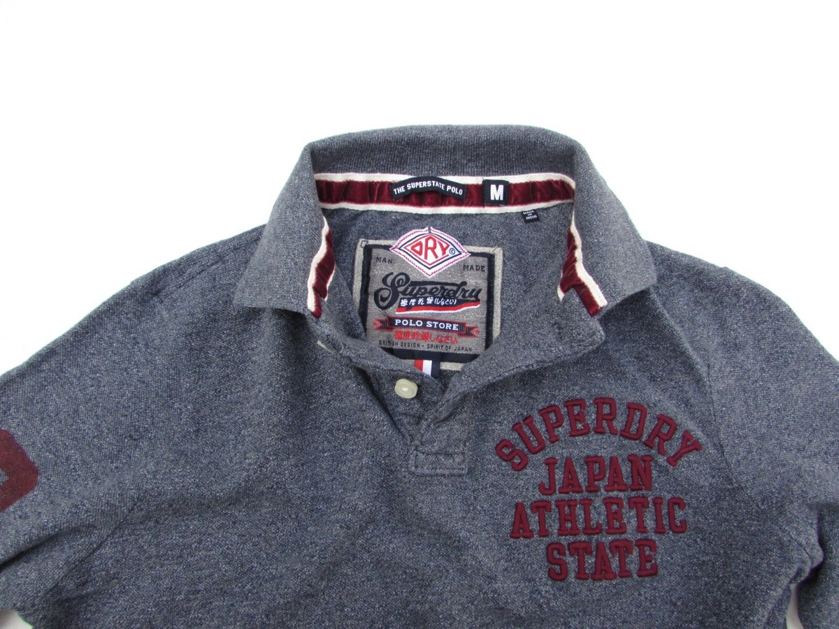 SUPERDRY Japan Athletic Polo State Shirt Men's Blue Collar Long