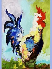 ORIGINAL Oil Painting Farmhouse Original Art Rooster Painting Bird for Kitchen