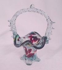 Murano Glass Basket Flower Vase, Italy, Multi Color