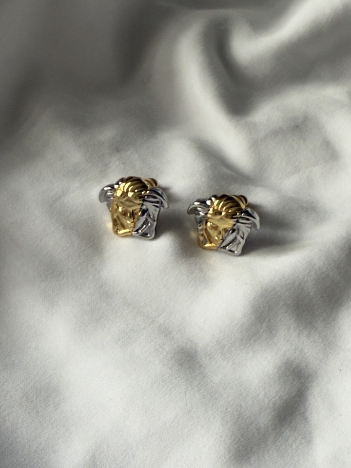 Versace Medusa Head Stud Earrings Gold Silver Colour Costume Jewellery