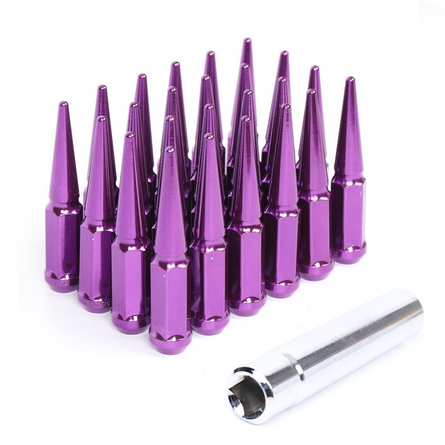 24pc 14x1.5 SPIKE PURPLE LUG NUTS 4.4'' TALL WITH KEY Tool 1 Year Warranty eBay