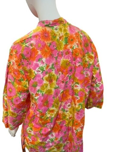 Vintage Carol Brent Bright Fabulous Floral 60's Fabric Button Up 3/4 Sleeve Top - Picture 5 of 5