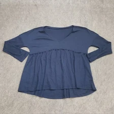 Shein Shirt Womens Large Blue Blouse Long Sleeve Flowey Tunic Top Plus Ladies L