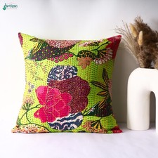 Indian Kantha Floral Print Pillow Cushion Cover Throw Ethnic India Art