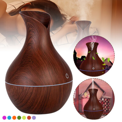 Essential Oil Diffuser Humidifier Aromatherapy Walnut Wood Grain Vase Aroma LED