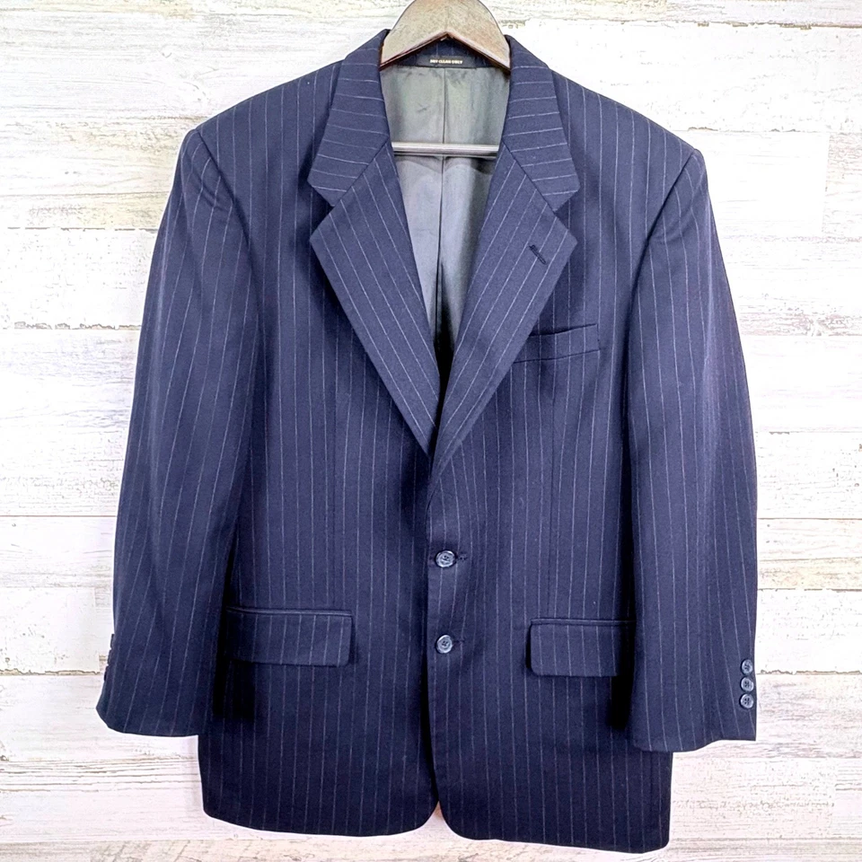 Traje Blazer Chaqueta Givenchy Monsieur De Colección Azul Marino 42R Lana Rayas Dos Botones Foto 3 de 4