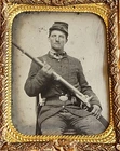 Civil War US Armed Soldier Photograph Gun Kepi Ambrotype