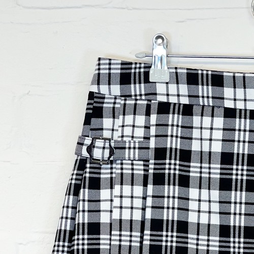 MNG Mango Mini Skirt Black & White Checked A-line Buckles Preppy Size L - Picture 8 of 14