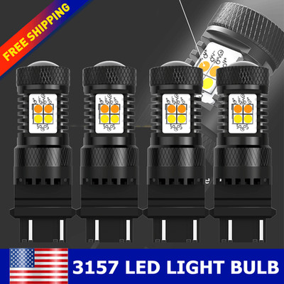 US Dual Color 3157 LED DRL Switchback Turn Signal Parking Light Bulb White Amber
