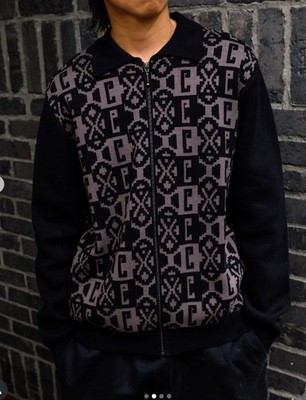 GX1000 Jacquard Knit Zip Up Sweater Black/Gray Size M | eBay